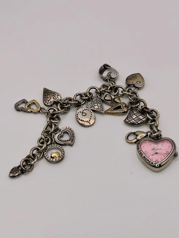 Silver Plated Brighton “Power Of Pink” Heart Charm Bracelet Watch~New🔋Free Ship - Image 2 of 4