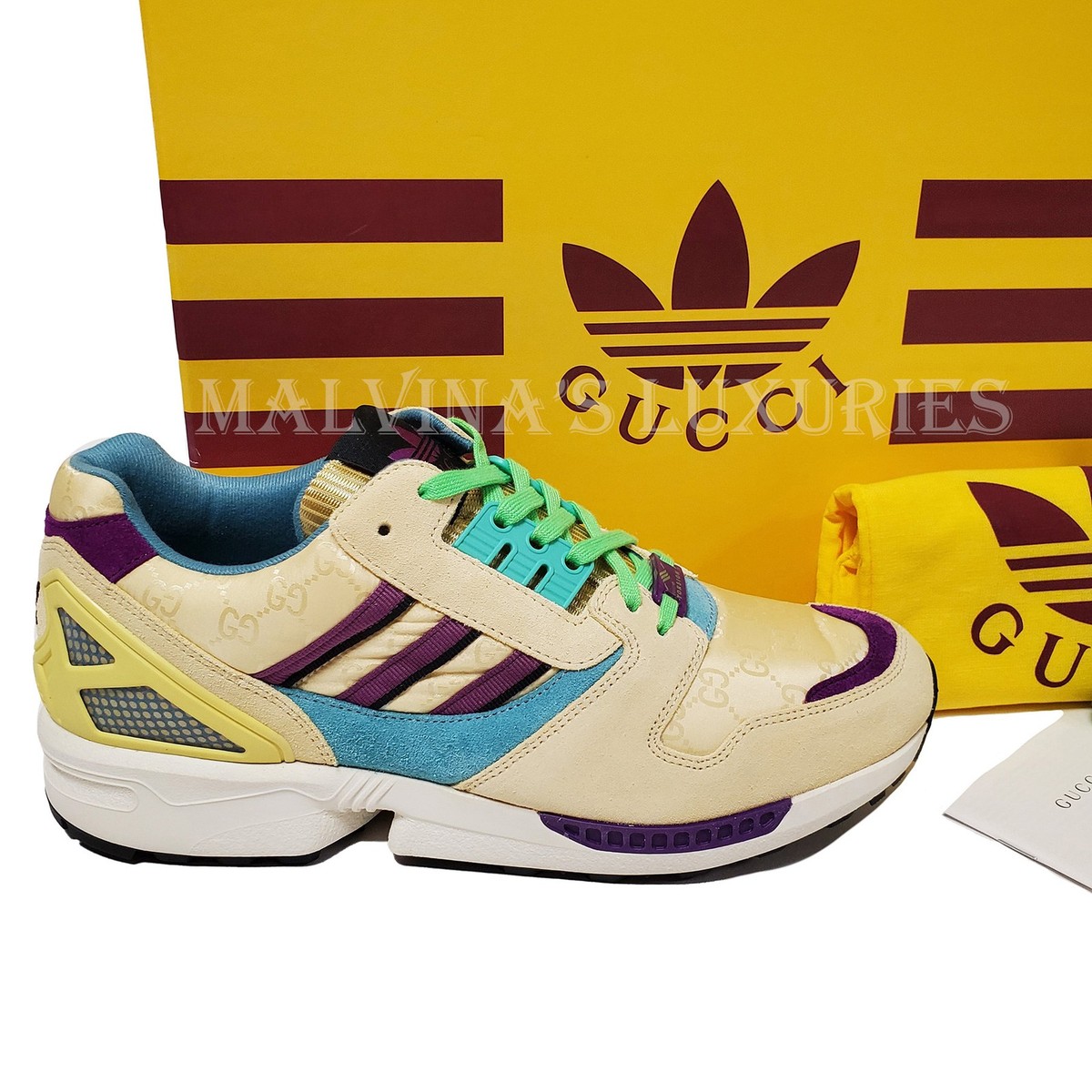 GUCCI MENS SNEAKERS X ADIDAS ZX 8000 TORSION BEIGE GG LOGO