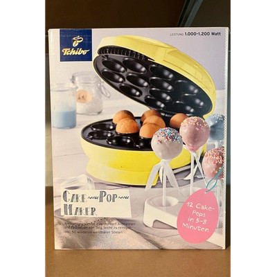 Tchibo Cake-Pop-Maker gelb 1000-1200W mit Zubehör, Antihaft, 12 Pops