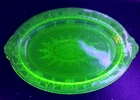 Uranium Glass Cameo Ballerina 11 7/8" x 8" Serving Platter Oval Green Glows