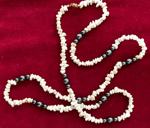 Ivory Magnesite Chips & Hematite Beaded Necklace - 34"