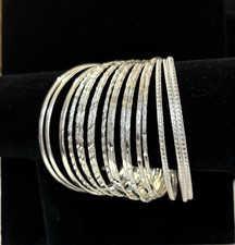 NEW Stackable Silver Tone Bangle Bracelet Set of 18 Textured / 8 in