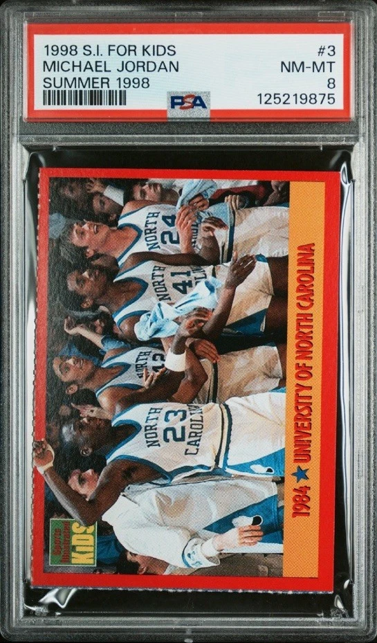 Michael Jordan Raro 1998 Sports Illustrated SI para niños #3 Carolina del Norte PSA 8 Foto 2 de 3