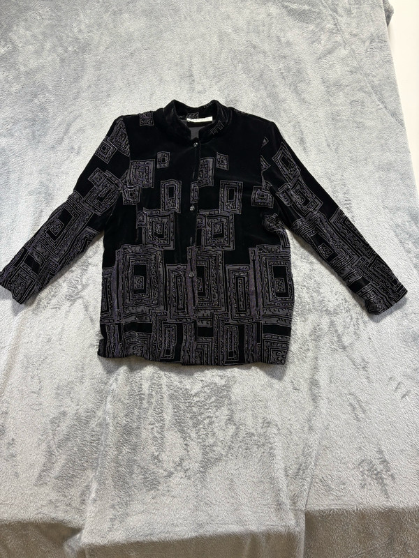 Appleseed's Womens Velvet Blazer Jacket L Black Geometric Pattern Button Front