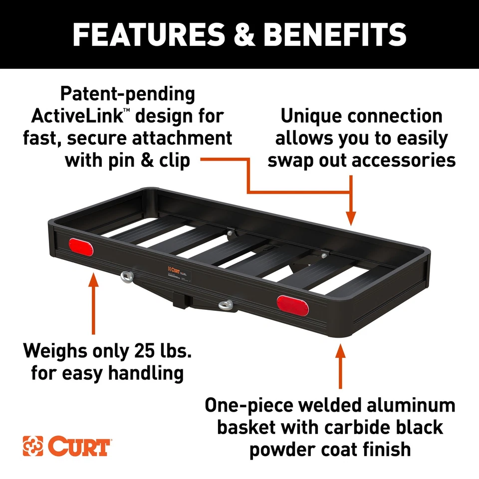 CURT 18415 ActiveLink 49 x 22in Aluminum Hitch Cargo Carrier Fits 2in Receiver Foto 3 de 4