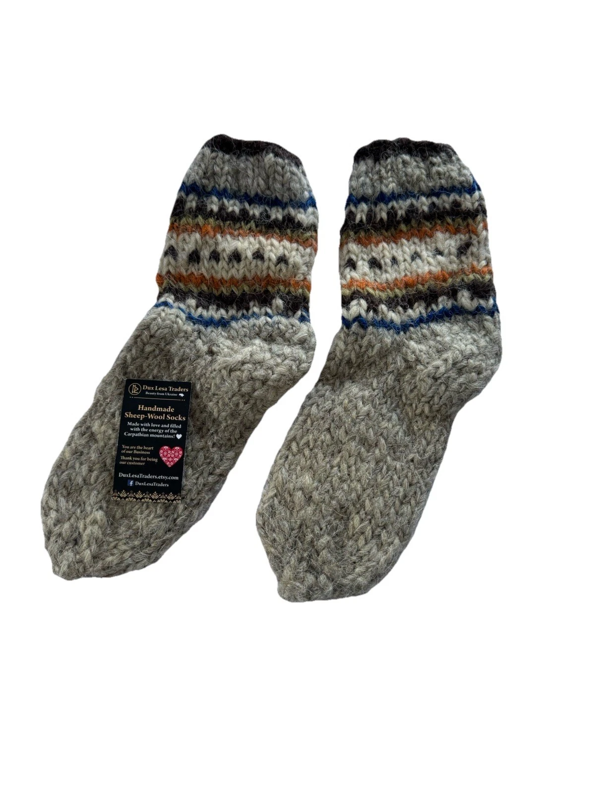Handmade Sheep Wool Fair Isle Socks Size 9-9.5 Unisex Winter Cabincore NWT New