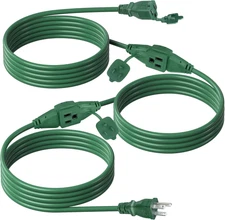 25 Ft Outdoor Extension Cord W/3 Inline Outlets 16/3 Gauge, SJTW Green for Lands