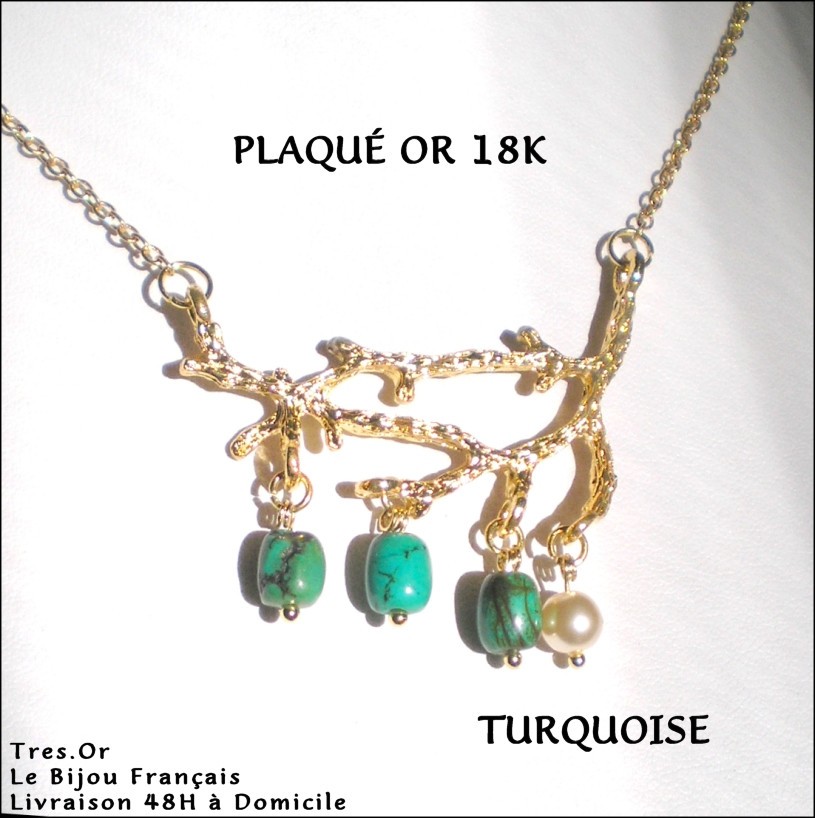 Collier plaqué or 18k avec pendentif en turquoise naturelle