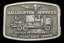 RB20119 COOL VINTAGE 1977 HALLIBURTON SERVICES PUMP TRUCK OILFIELD BUCKLE