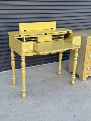 Mid Century Ladies Spinet Secretary Desk w/ Flip-Top and Pull-Out Writing Table