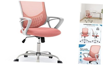 Ergonomic Home Office Chair - Mesh Mid Back Computer Mid Back Chair Light Pink