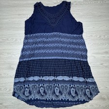 Women's Dress Navy Blue Crochet Lace V-Neck Boho Paisley Print Made Italy