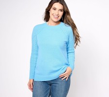 Susan Graver Women's Top Plus Sz Sweater 3X Crewneck with Novelty Blue A618683