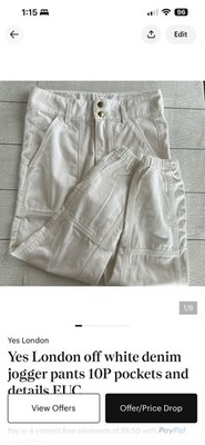 Yes London Pants M White Denim The Way Joggers EUC