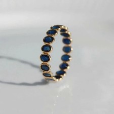 2Ct Oval Cut Lab Created Blue Sapphire Wedding Band Ring 14K Yellow Gold Plated