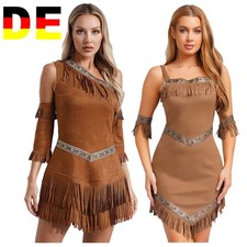 Damen Feder Faux Wildleder Indianerkleid Mit Stulpen Halloween Cosplay Kostüme
