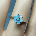 Opal Flower Ring Antique Magic Glo Wedding Engagement Cocktail Ring Yellow Gold — photo 1