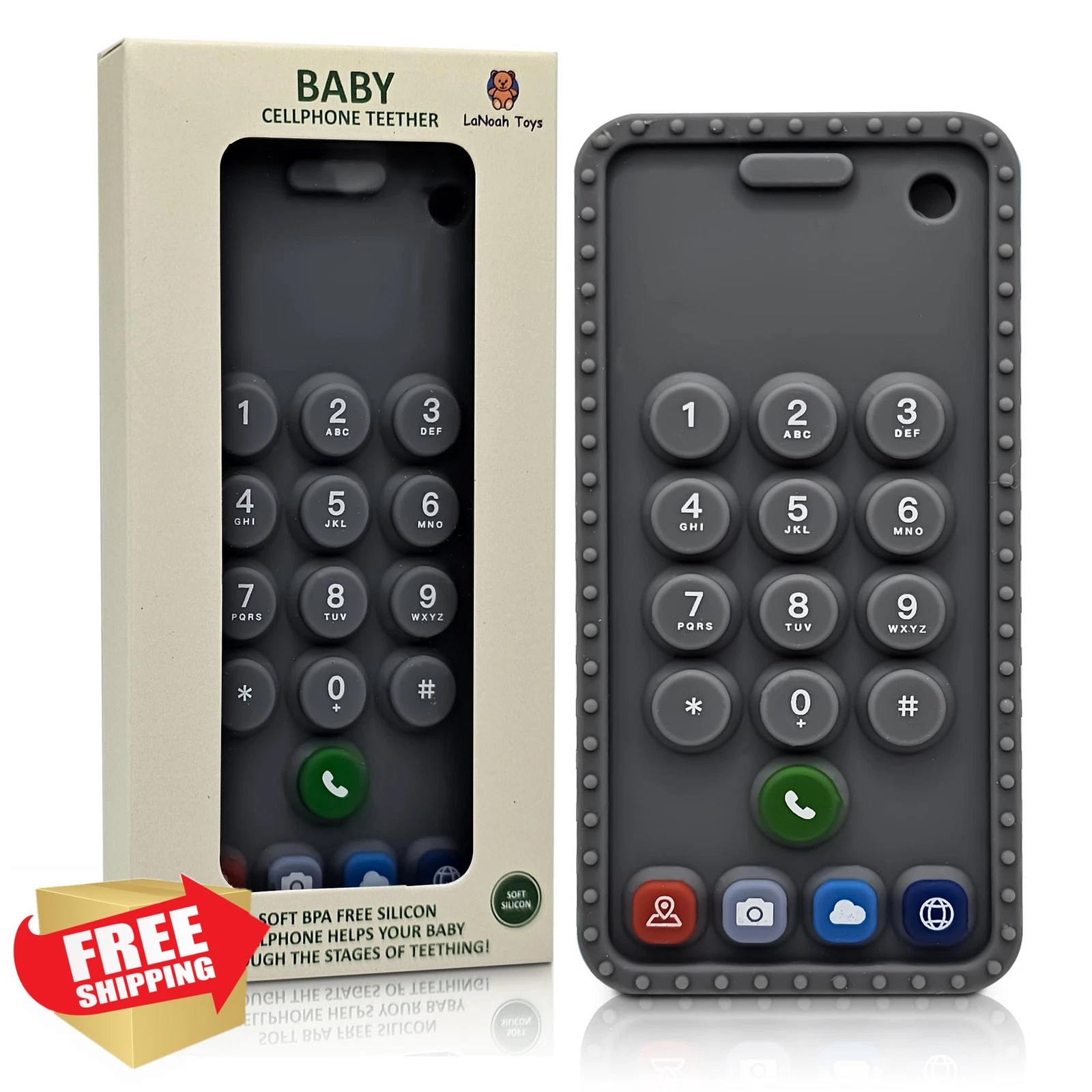 LaNoah Baby Cellphone Teether Toy Dark Gray Gum Relief