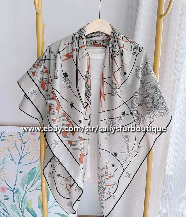 Sallys 70% Cashmere 30% Silk Wrap Scarf Skull Horse Print Double Face Shawl 53