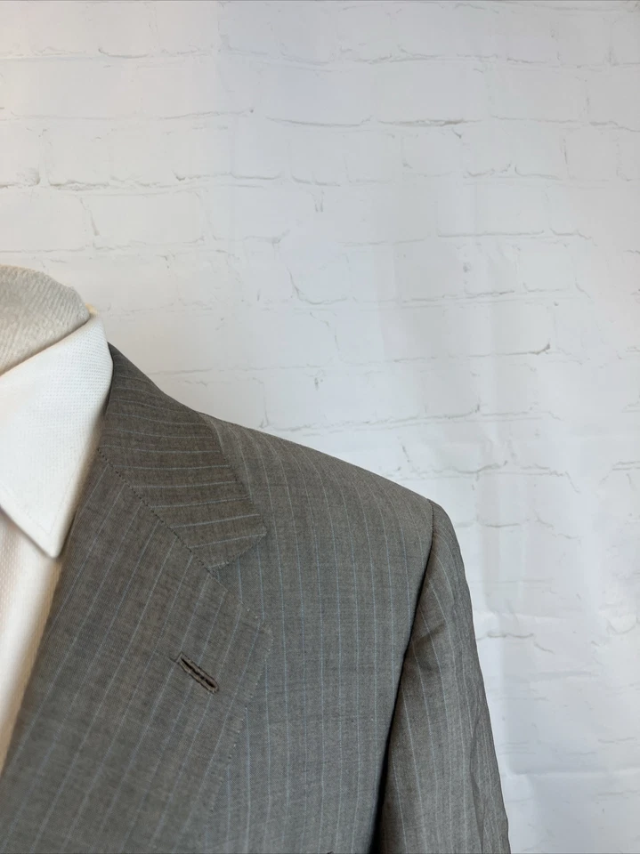Brioni Men's Beige Gray Striped Wool Mohair Blend Suit 46R 38X27 $5,295 - Image 2 of 4