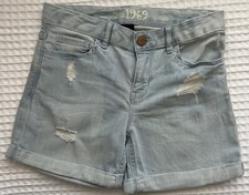 Gap Kids 1969 Midi Denim Shorts Distressed Sz 12 Adjustable Waist Light Blue