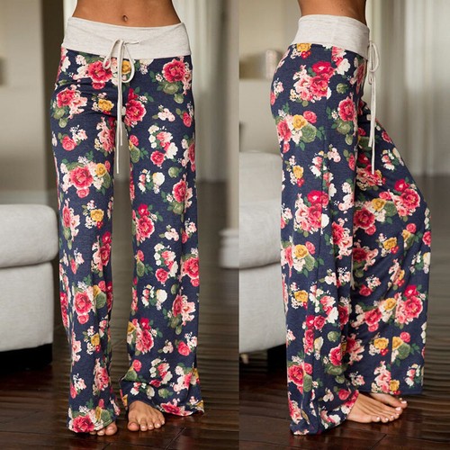 Women Boho Maxi Floral Palazzo Wide Leg Pants Casual Loose Trousers Plus Size UK - Picture 10 of 31