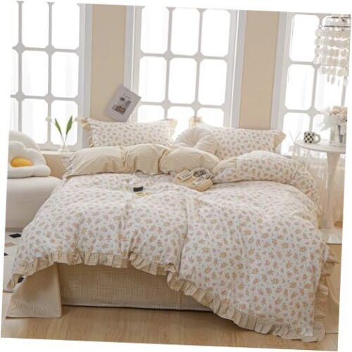 Ruffle Bedding Set Queen Vintage Yellow Pink Queen(90" x 90") Lace Spring 5