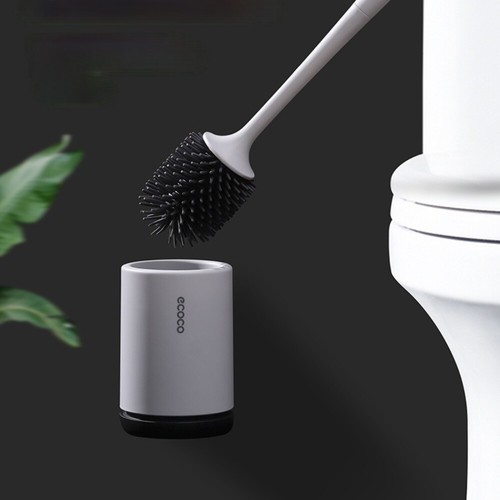1 x Silicone Bristle Toilet Cleaning Brush with Holder Wall-Mounted WC Set Black - Picture 4 of 14