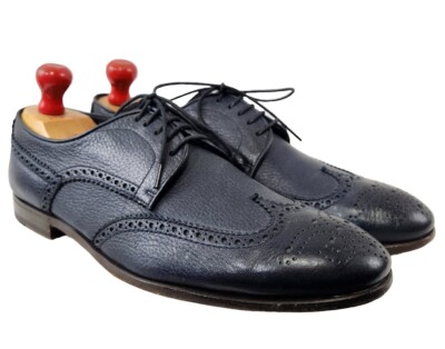 HENDERSON BARACCO Deer Leather Navy Blue Wingtip Derby Made Italy 43.5 IT / 10.5