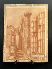 Italy Italian Terracotta Crayon ? Architectural Neo Classical Rendering Signed
