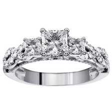 1.43 CT 3-Stone Princess Cut Diamond Engagement Ring in Braided Setting NEW