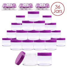 36 PCS 2Oz/60g/60ml HQ Acrylic Leak Proof Clear Container Jars w/Purple Lid 