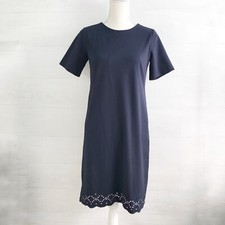 NWT Ann Taylor - Navy blue short sleeve sheath dress, eyelet hem, sz 0