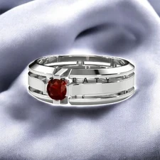 Garnet Round Cut Gemstone With 925 Sterling Silver Ring For Men's #552 *