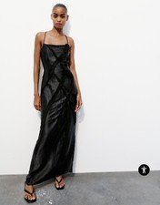 Zara black floral satin midi Dress Size S BNWT