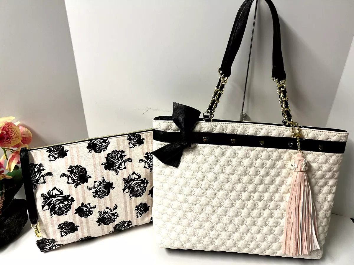 BETSEY JOHNSON Large East West Tote Shoulder Bag with large Floral