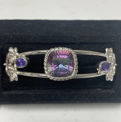 Vintage Mystic Topaz & Amethyst Sterling Silver Cuff Bracelet 32g