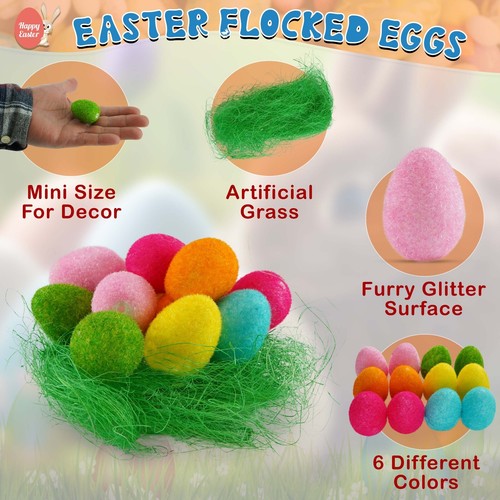 4cm Happy Easter Foam Glitter Eggs Grass Nest Bonnet Decoration Hoppy Art Craft - Picture 29 of 37