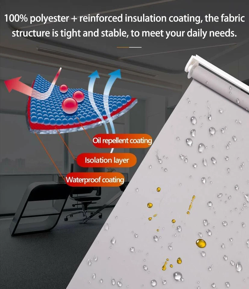 Tecido 100% blackout impermeável persianas persianas rolo, isolamento térmico, proteção UV - Imagem 4 de 4