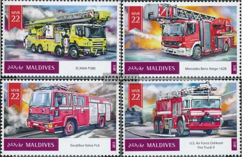 Briefmarken Malediven 2016 Mi 6190-6193 postfrisch Feuerwehrfahrzeuge - Bild 1 von 1
