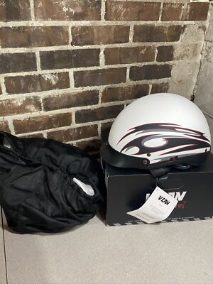 Vcan V5 DOT Cruiser Half Helmet Flat White w/ Red/Black/Grey Blade XL With Bag
