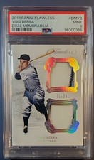 YOGI BERRA FLAWLESS PSA 9!POP 1  21/25 TWO REAL GAME USED SWATCHES! N.Y. YANKEES