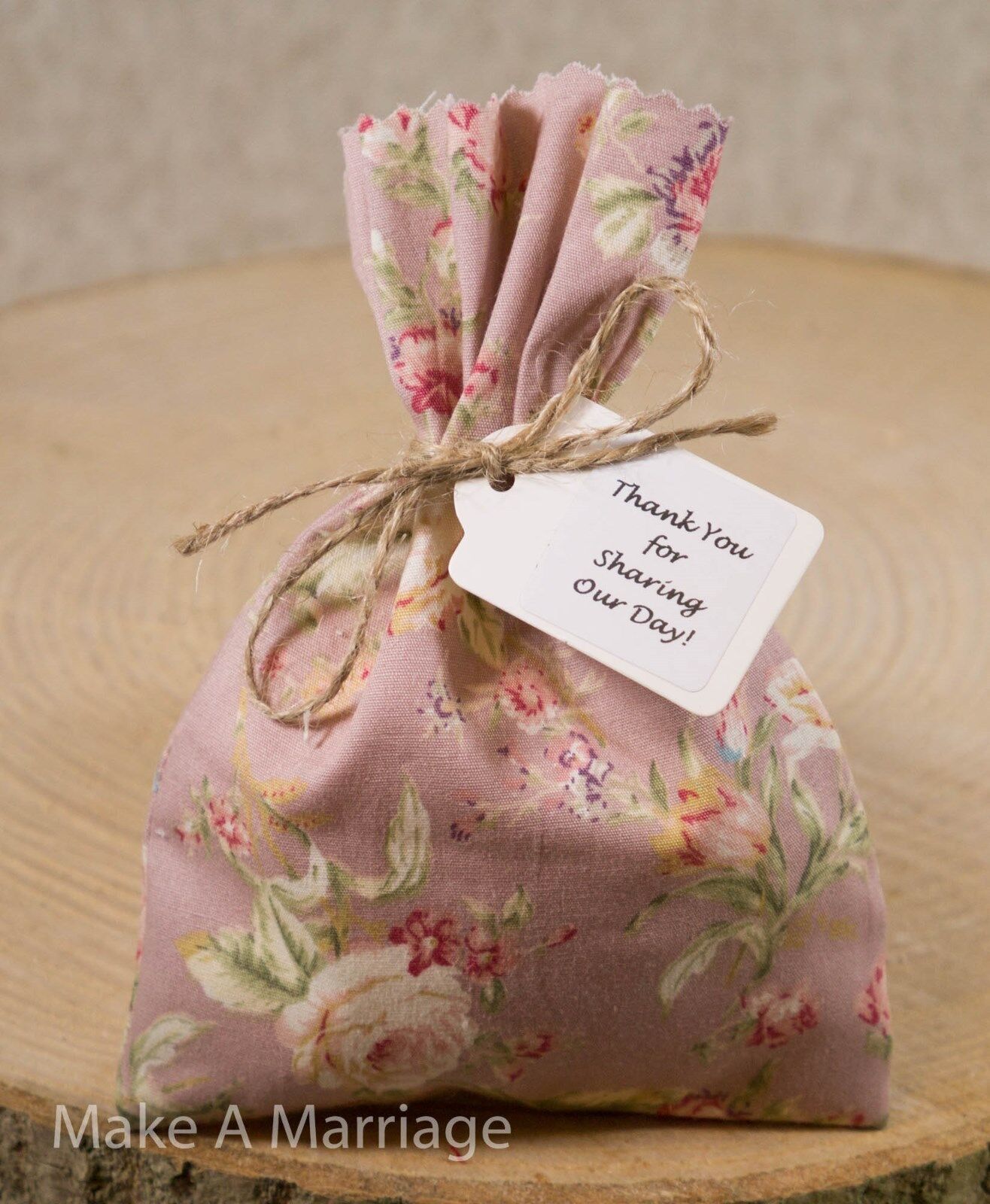 Dusky Pink Wedding Favour Bags Floral Shabby Chic Personalised Favours 1-100 Do 15% rabatu na zestaw