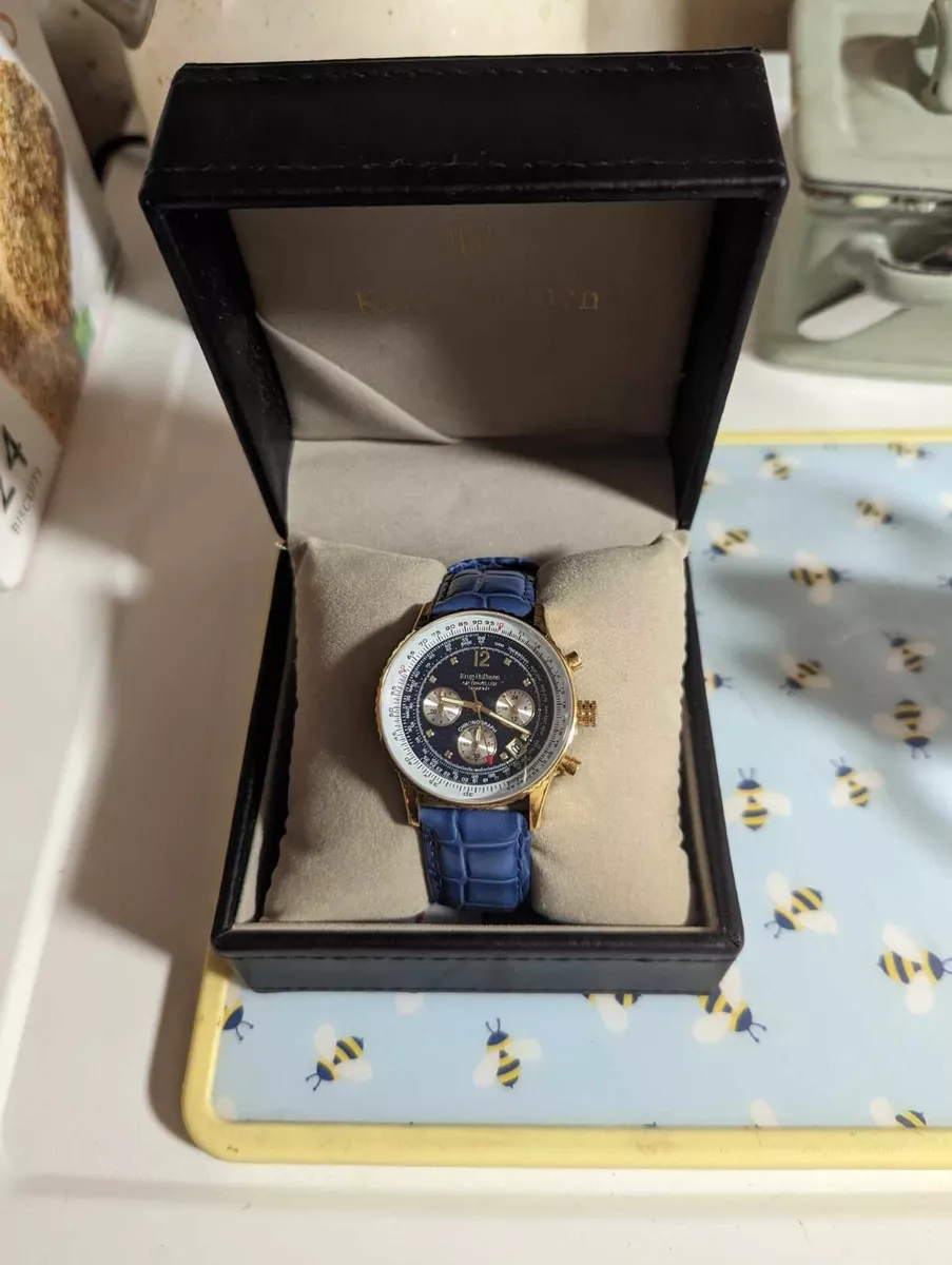 Brand New Krug Baumen Mens Air Traveller Diamond Watch in Box with extra Strap