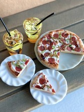 13 Piezas Casa de Muñecas Miniatura Hecha a Mano Pepperoni Pizza Comida Limón Té 1:12