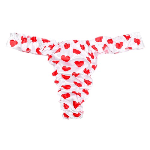 Men's Soft Shiny Satin Ruffled Frilly Briefs Thong Sissy Underwear Tanga Panties - Picture 51 of 55