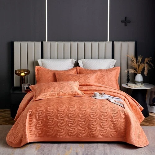 Juego de edredón acolchado sedoso 3 piezas 100S algodón egipcio bordado funda de cama tamaño queen Foto 4 de 4