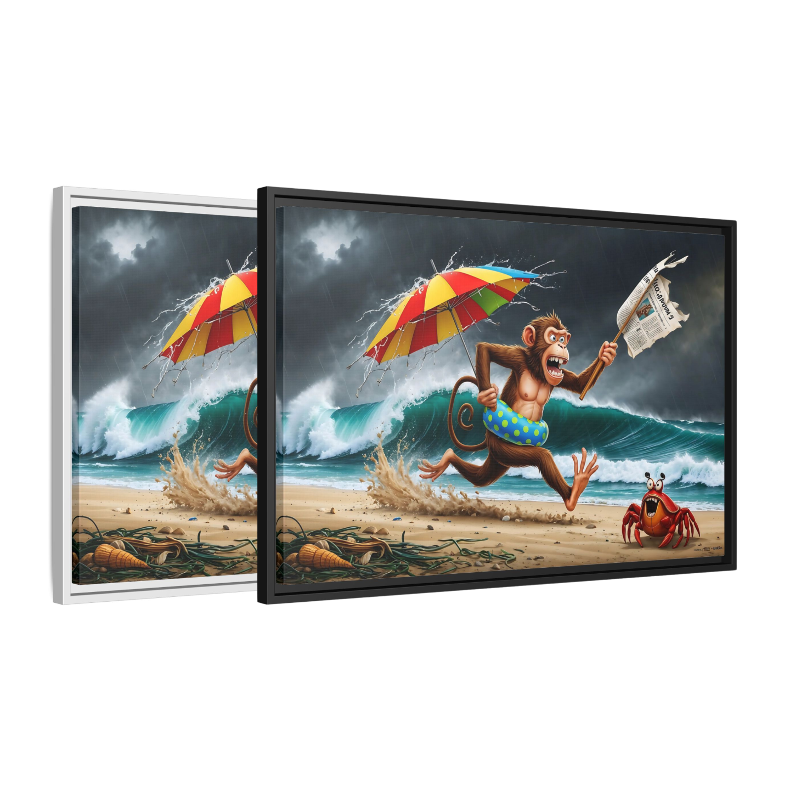 Funny Monkey Cartoon Comic Framed Canvas Print Wall Art Home Kids Room Decor