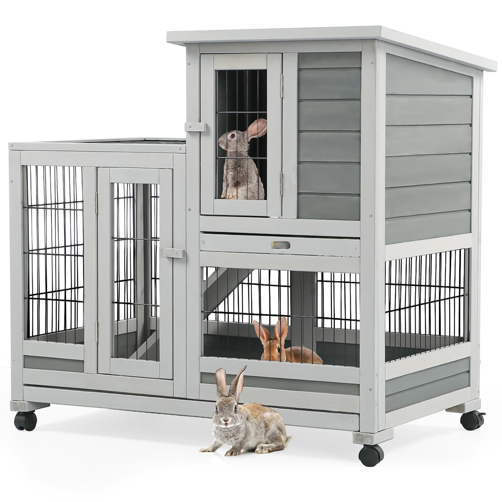 Rabbit Hutch Pet House for Small Animals Guinea Pig House w/Run Indoor & Outdoor