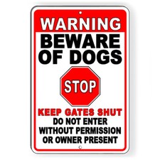 Sign Or Decal Beware Of Dog Will Bite Security Attack Guard Warning Protected